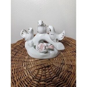 Vintage Love Birds Doves Figurine White Porcelain Gold Trimmed China